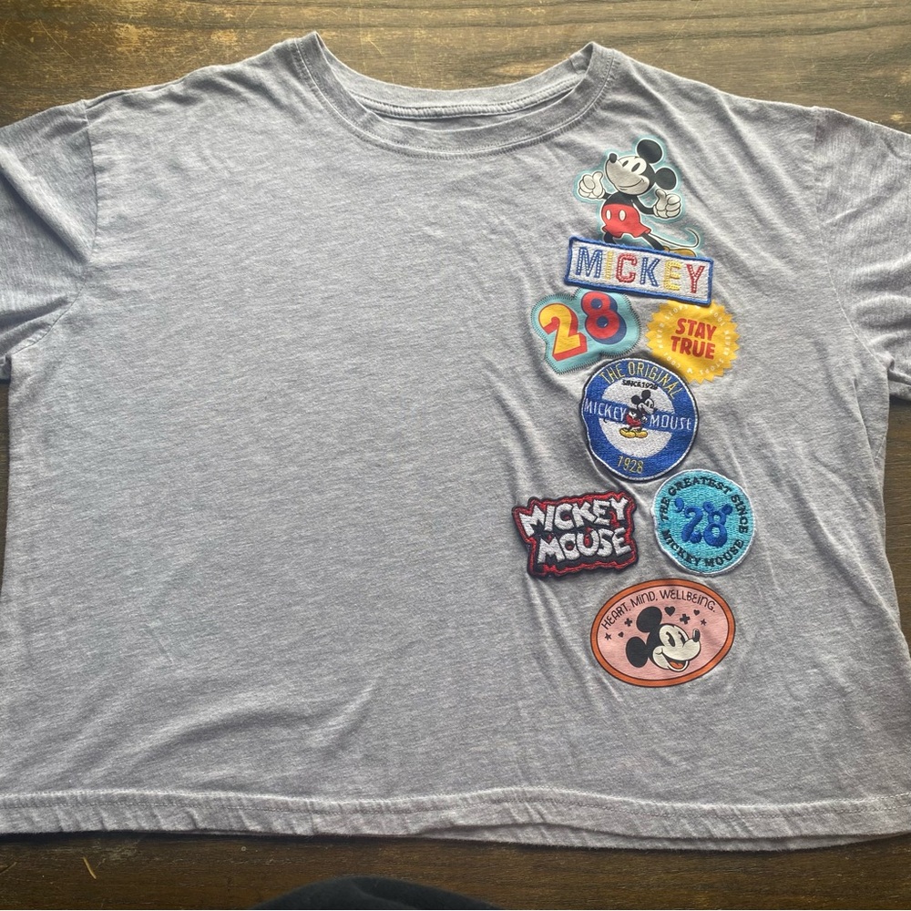 Disney Gray Crop Top with Colorful Patches